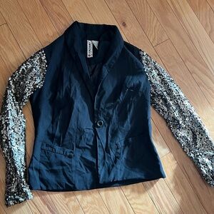 Black Blazer with Silver Sequin Sleeves